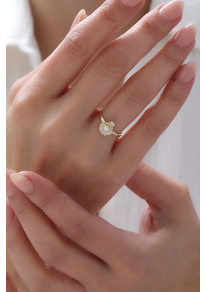 14 Ayar Altın Istiridye Inci Yüzük modelleri