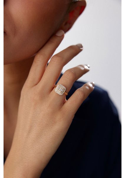 14 Ayar Altın Kare Baget Yüzük modelleri