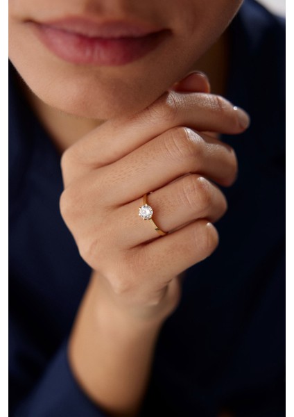 14 Ayar Altın Altı Tırnak Tektaş Yüzük