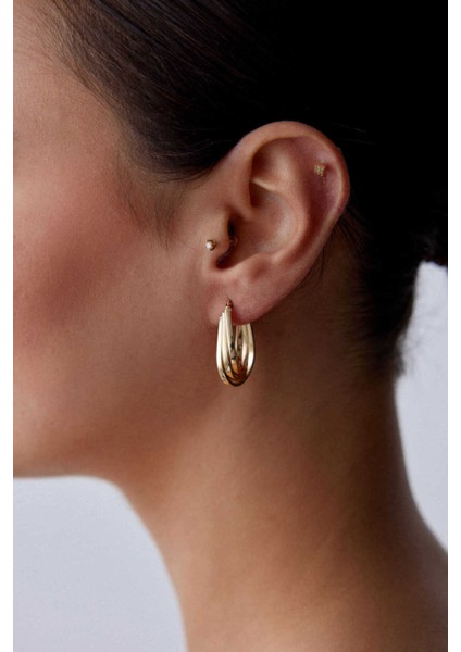 14 Ayar Altın Üçlü Halka Küpe