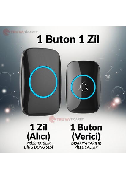 Kablosuz Kapı Zili Logosuz Tasarım Uzaktan Kumandalı LED Işıklı - 1 Buton 1 Zil fiyatları