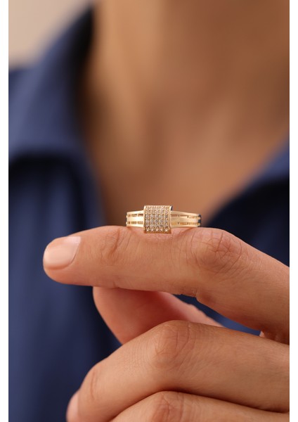 14 Ayar Altın Oval Taşlı Modern Yüzük modelleri