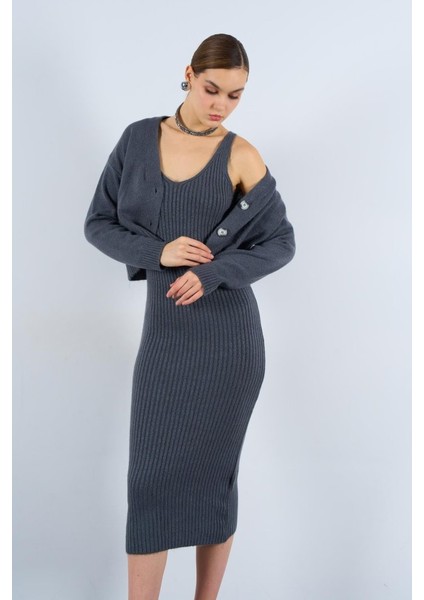 Fitilli Elbise Hırkalı Takım - Füme modelleri