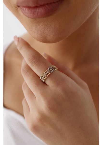 14 Ayar Altın Üç Renk Taşlı Dorika Yüzük