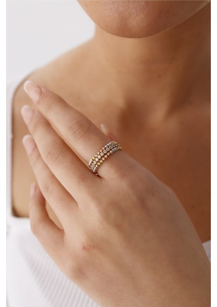 14 Ayar Altın Üç Renk Taşlı Dorika Yüzük fiyatları