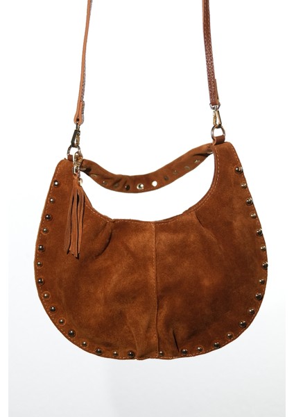 Antıno Taba Süet Hakiki Deri Troklu Kadın Kol Çantası