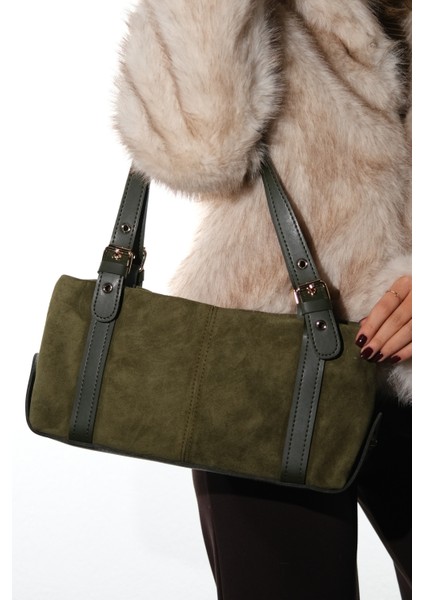 Nerına Yeşil Süet Hakiki Deri Kadın Kol Çantası