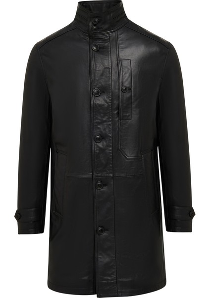 Ederson Erkek Siyah Hakim Yaka Düğmeli Deri Kaban 24WGD6113VE