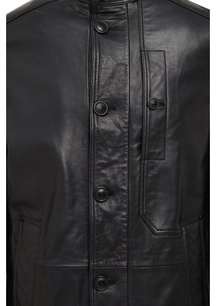 Ederson Erkek Siyah Hakim Yaka Düğmeli Deri Kaban 24WGD6113VE