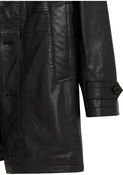 Ederson Erkek Siyah Hakim Yaka Düğmeli Deri Kaban 24WGD6113VE