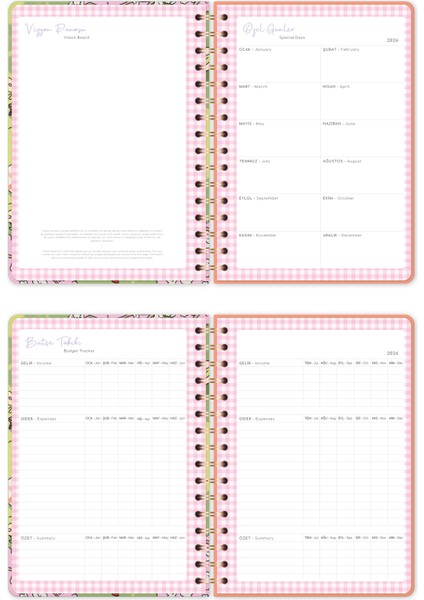 2026 A5 Spiralli Renkli Haftalık Ajanda 12 Aylık – Motivasyon Sayfalı