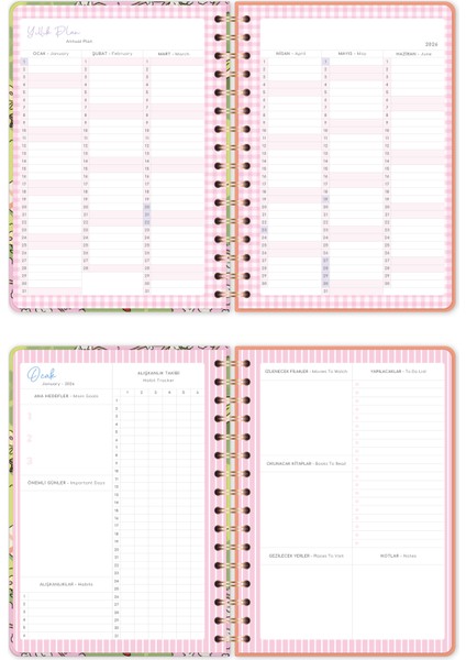 2026 A5 Spiralli Renkli Haftalık Ajanda 12 Aylık – Motivasyon Sayfalı