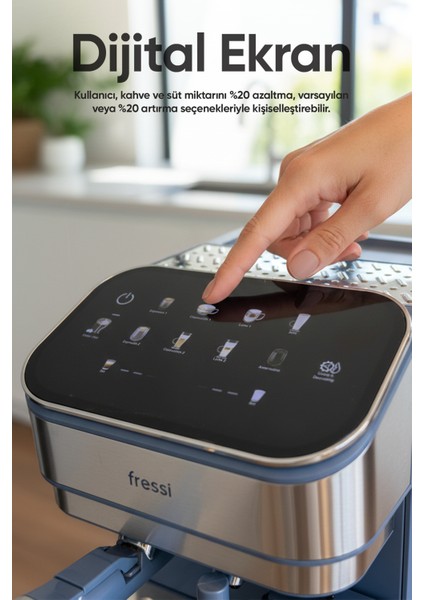 Espresso Latte Cappuccino Kahve Makinesi Tam Otomatik Süt Tanklı 20BAR Basınçlı Urban Lacivert fiyatları