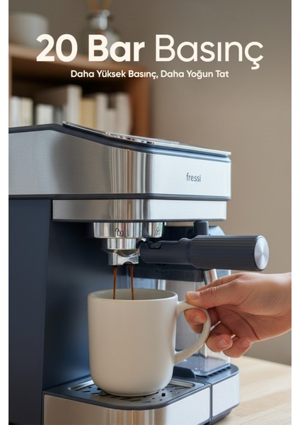 Espresso Latte Cappuccino Kahve Makinesi Tam Otomatik Süt Tanklı 20BAR Basınçlı Urban Lacivert fırsatları