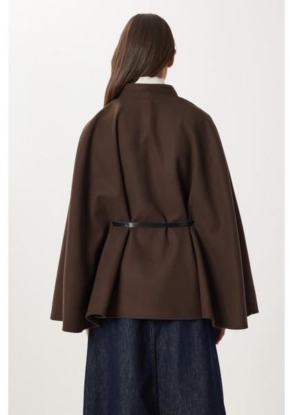 Kemerli Düğmeli Kaşe Panço LNT0013 Kahverengi indirimleri