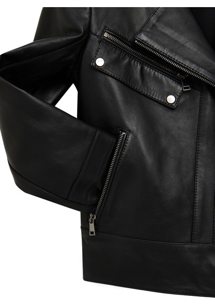 Roma Kadın Siyah Biker Deri Ceket 25WGD5609U4 fırsatları