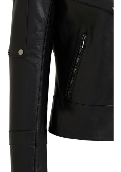 Roma Kadın Siyah Biker Deri Ceket 25WGD5609U4 indirimleri