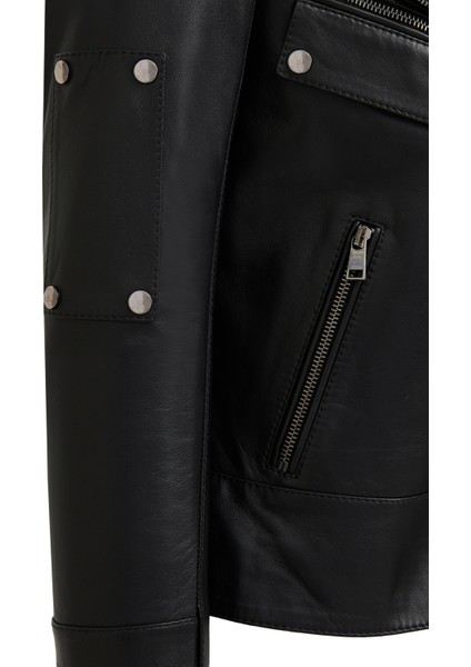 Roma Kadın Siyah Biker Deri Ceket 25WGD5609U4