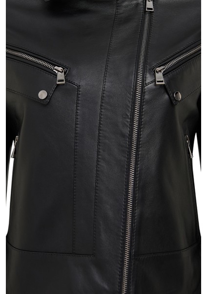 Roma Kadın Siyah Biker Deri Ceket 25WGD5609U4