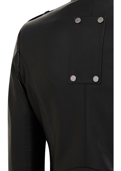 Roma Kadın Siyah Biker Deri Ceket 25WGD5609U4