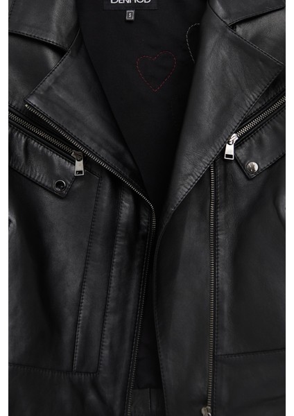 Roma Kadın Siyah Biker Deri Ceket 25WGD5609U4