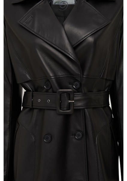 Natalia Kadın Siyah Deri Trençkot 25WGD5247U4