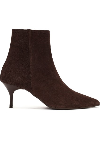 Kadın Kahverengi Fermuarlı Ince Topuklu Süet Deri Bot 25WFD131310