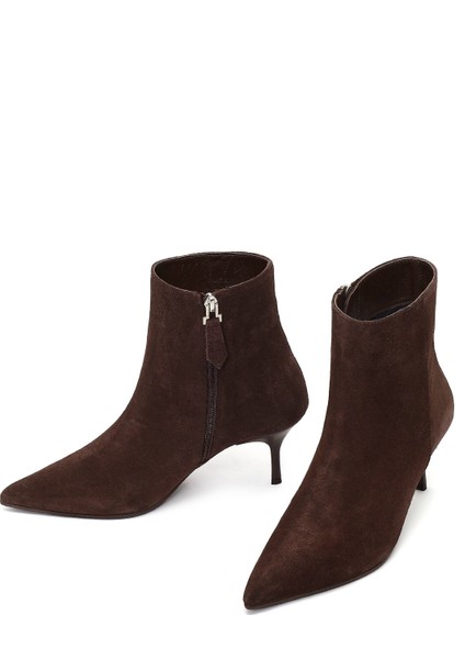 Kadın Kahverengi Fermuarlı Ince Topuklu Süet Deri Bot 25WFD131310 modelleri