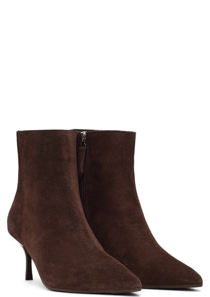 Kadın Kahverengi Fermuarlı Ince Topuklu Süet Deri Bot 25WFD131310 indirimleri