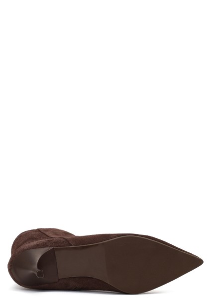 Kadın Kahverengi Fermuarlı Ince Topuklu Süet Deri Bot 25WFD131310