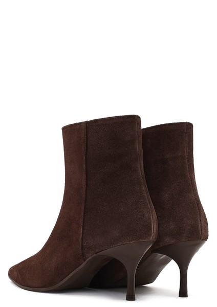 Kadın Kahverengi Fermuarlı Ince Topuklu Süet Deri Bot 25WFD131310