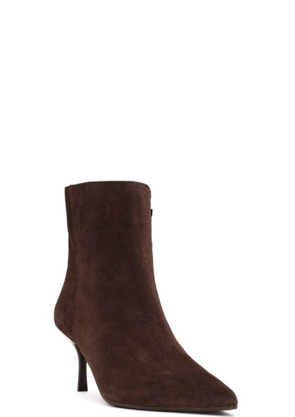 Kadın Kahverengi Fermuarlı Ince Topuklu Süet Deri Bot 25WFD131310