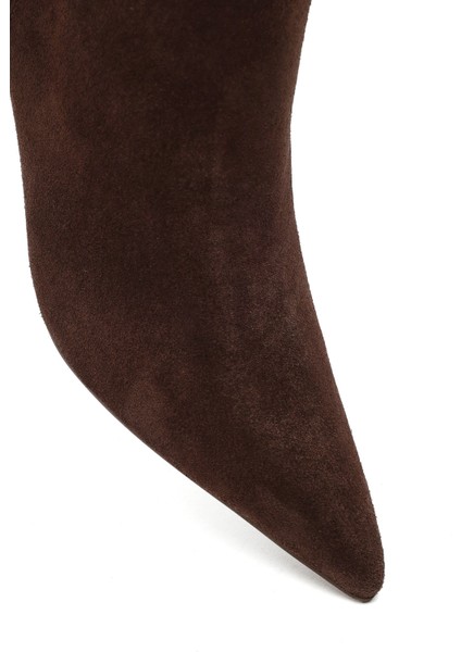 Kadın Kahverengi Fermuarlı Ince Topuklu Süet Deri Bot 25WFD131310