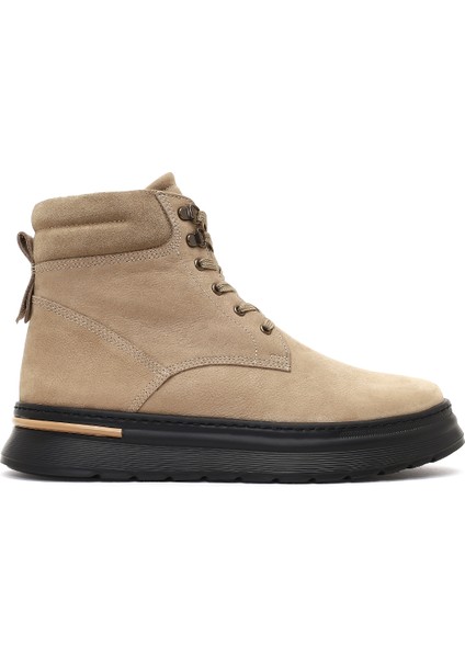 Erkek Bej Bağcıklı Kalın Tabanlı Nubuk Deri Bot 25WFD7000V3