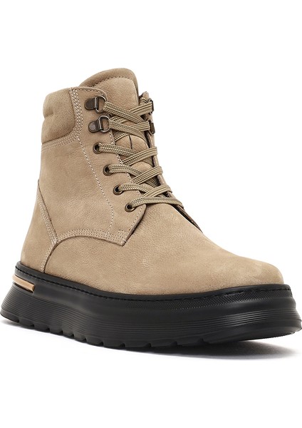 Erkek Bej Bağcıklı Kalın Tabanlı Nubuk Deri Bot 25WFD7000V3