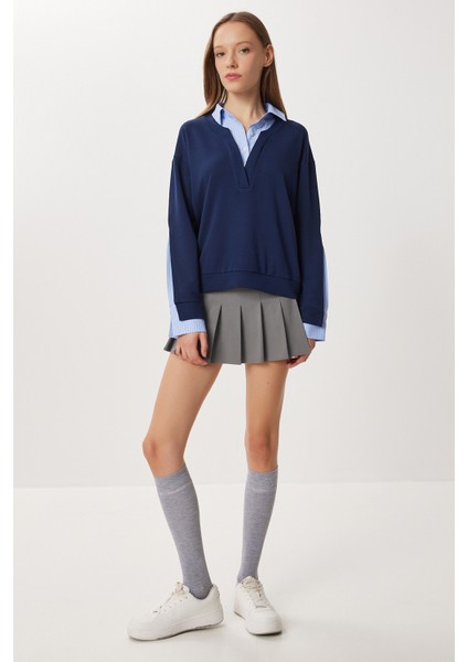 Gömlek Yaka Modal Sweatshirt LXA0018 Lacivert fırsatları