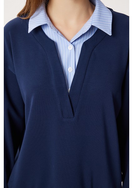 Gömlek Yaka Modal Sweatshirt LXA0018 Lacivert indirimleri