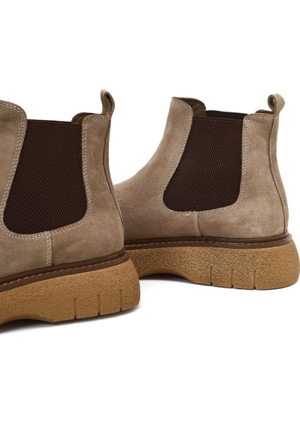 Erkek Vizon Kalın Tabanlı Süet Deri Chelsea Bot 25WFD650210