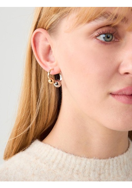 Karışık Ikili Metal Top Figürlü Parlak Zarif Küpe