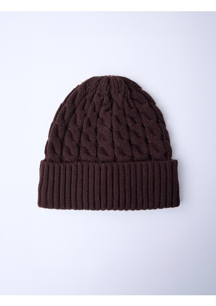 Acı Kahve Saç Örgü Desenli Bere