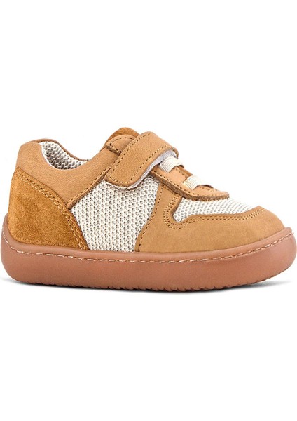 Bob Hakiki Deri Taba Krem Barefoot Cırtlı Lastikli Bebek Sneaker Ayakkabı