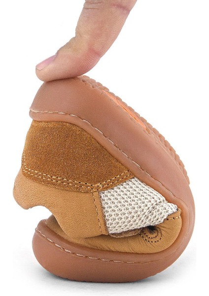 Bob Hakiki Deri Taba Krem Barefoot Cırtlı Lastikli Bebek Sneaker Ayakkabı