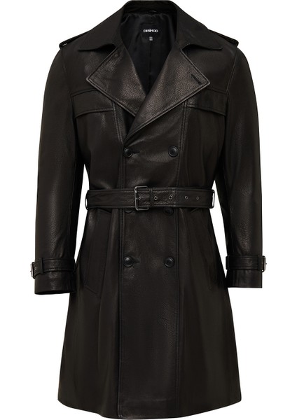 Bellingham Erkek Siyah Oversize Deri Trençkot 24WGD65499M