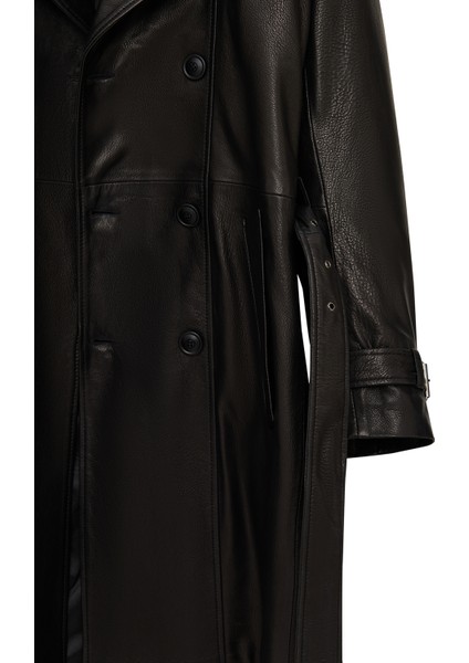 Bellingham Erkek Siyah Oversize Deri Trençkot 24WGD65499M