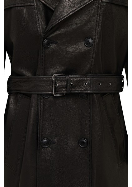 Bellingham Erkek Siyah Oversize Deri Trençkot 24WGD65499M
