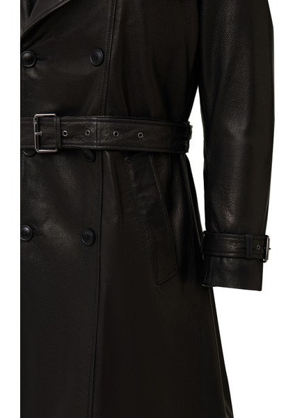 Bellingham Erkek Siyah Oversize Deri Trençkot 24WGD65499M