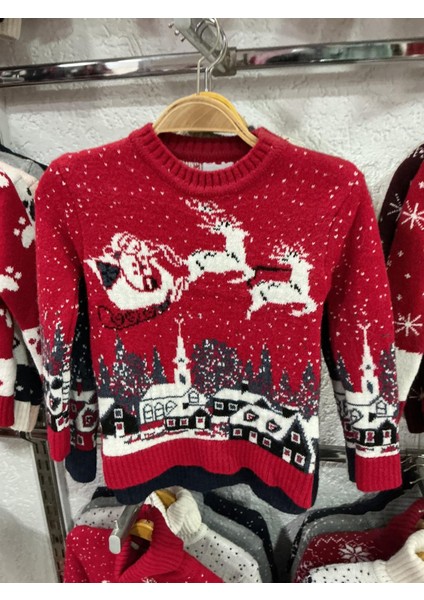 Yılbaşı Kış Köyü ve Geyik Desenli Çocuk Triko Kazak fiyatları