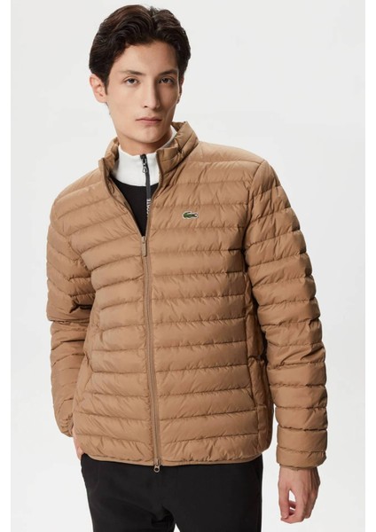 Down Fill Jacket Kaztüyü Dolgu Gizli Kapüşonlu Açık Kahverengi Mont