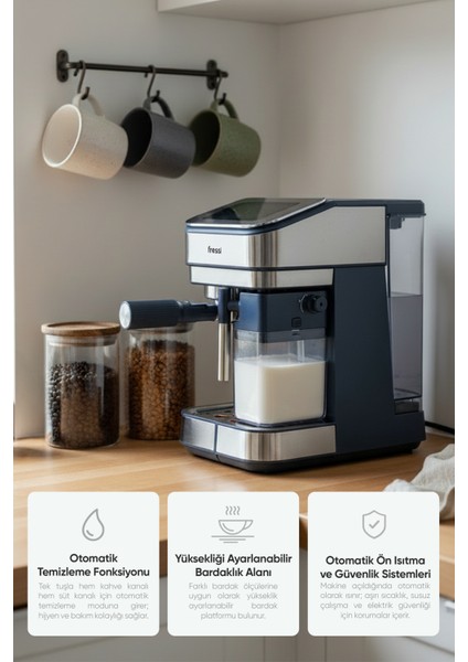 Espresso Latte Cappuccino Kahve Makinesi Tam Otomatik Süt Tanklı 20BAR Basınçlı Urban Lacivert