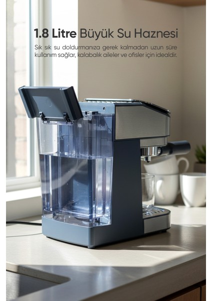 Espresso Latte Cappuccino Kahve Makinesi Tam Otomatik Süt Tanklı 20BAR Basınçlı Urban Lacivert